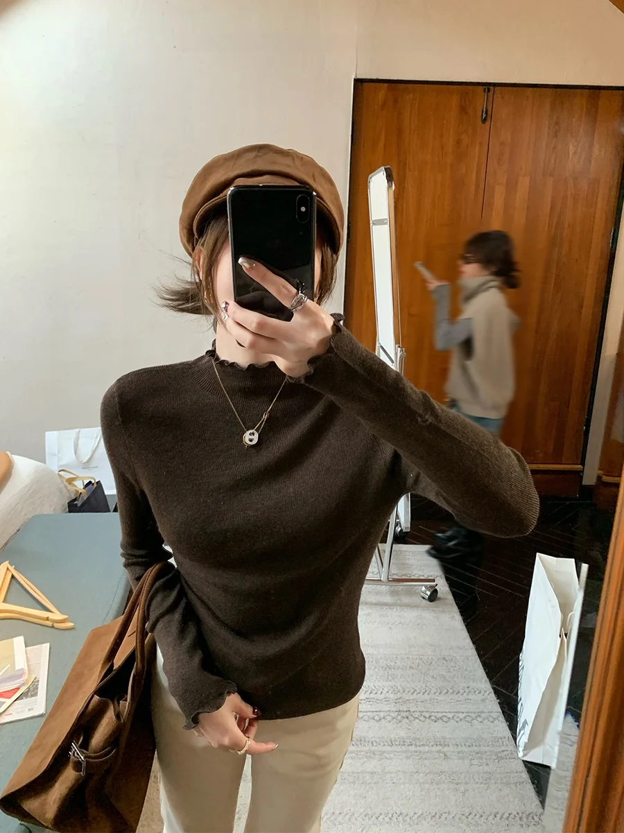 

MUKOK Women's Long Sve Knitted Top f High Collar Base Layer irt Autumn Winter Warm Bloomer Basic Match All