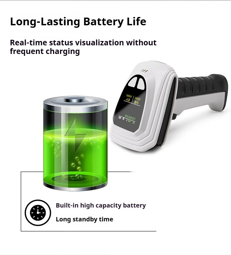 Drahtloser tragbarer 2D-Bluetooth-Barcode-Scanner PDF417 Datenmatrix-QR-Codeleser mit LCD-Display, Bildlogistikleser