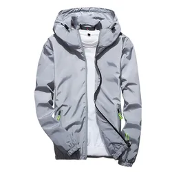 Men Windbreaker Solid Color Reflective Elastic Cuff Jackets Autumn Large Size Zipper Quick Dry Hoodie Jackets For Male Clothing