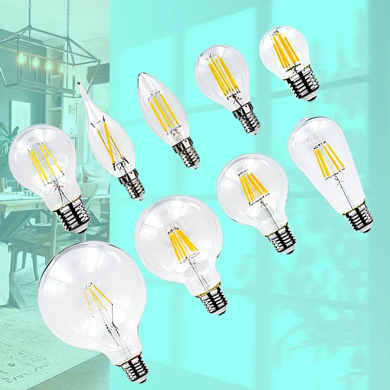 4szt/lot Retro Edison LED Żarówka E14 E27 AC220V 2W 4W 6W 8W Szklana lampa Vintage Filament Lampada Led Lampa zimna/ciepła biel Oświetlenie