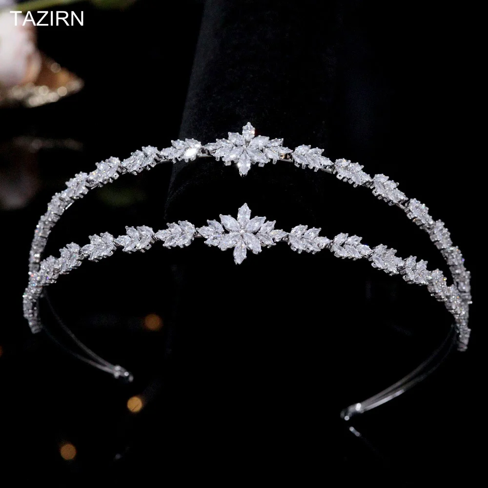 New Luxury 5A Cubic Zirconia Wedding Bride Headband Princess Full CZ Headpiece Birthday Party Floral Headdress Hair Accessories