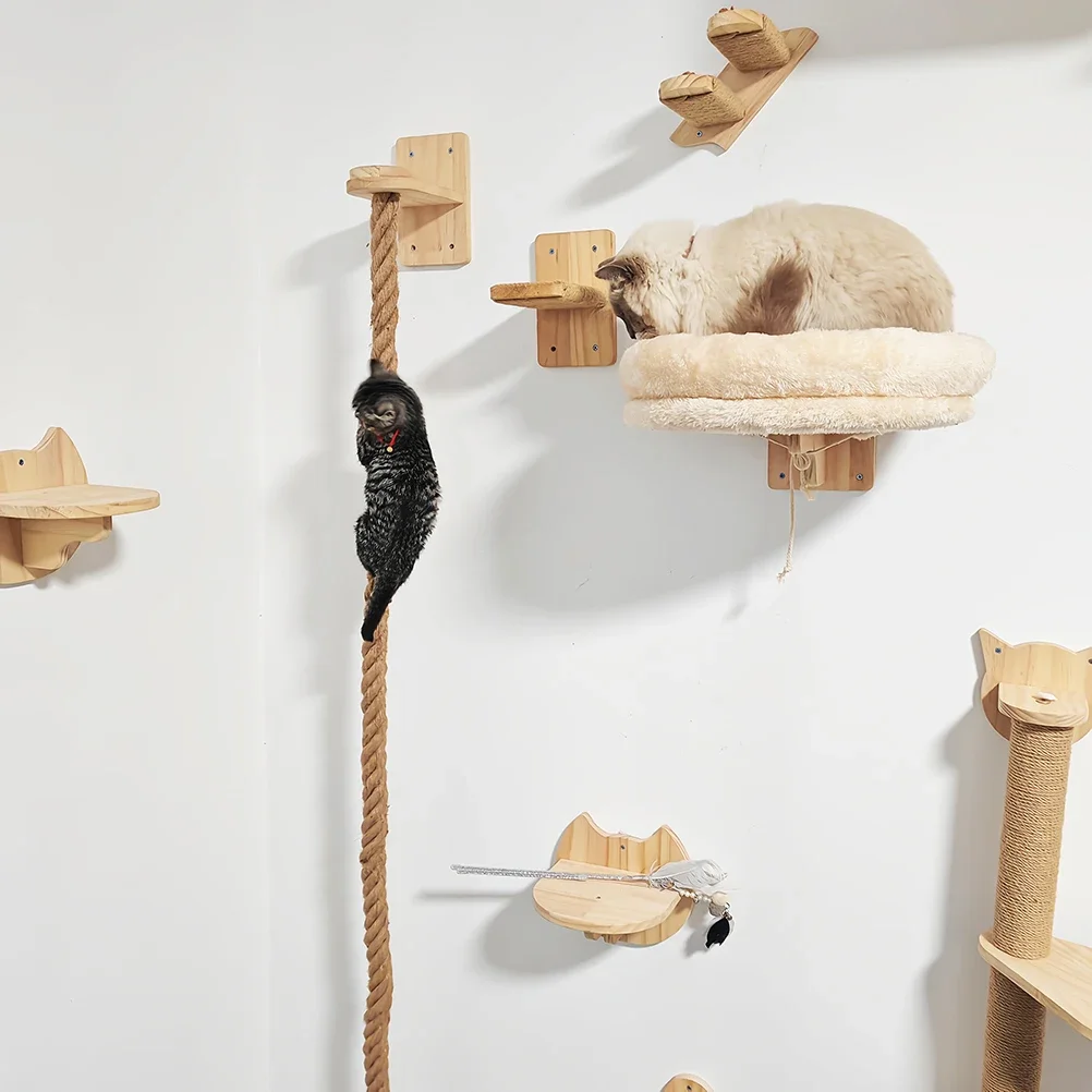 Cat climbing rope cat rack solid wood cat climbing rack sky-high rope large cat rope ladder wall-mounted cat jumping platform