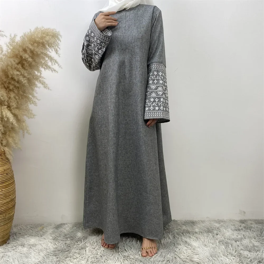 

Ramadan Embroidery Abayas for Women Muslim Linen Dress Eid Djellaba Dubai Abaya Kaftan Marocain Caftan Femme Musulmane Jalabiya