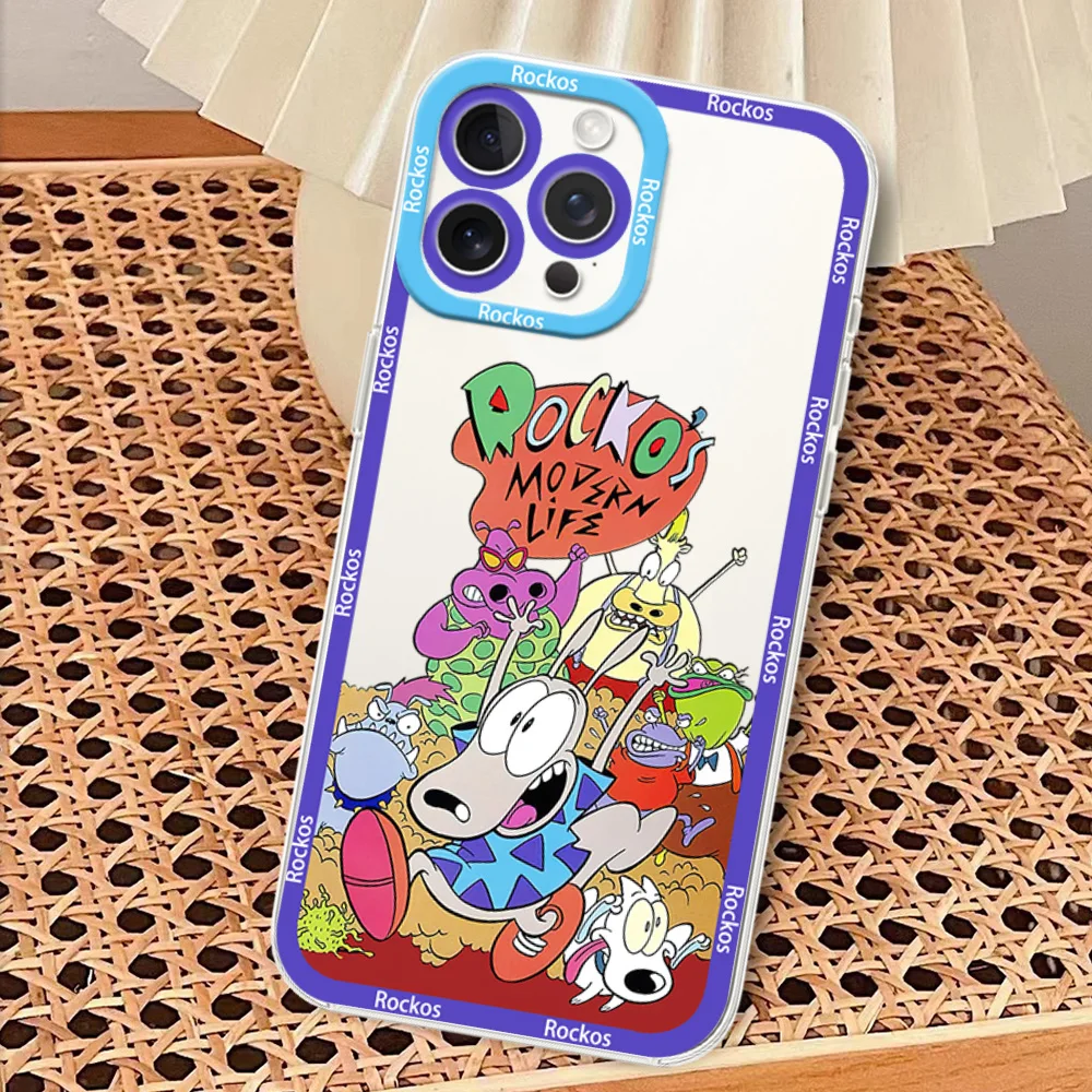 Cartoon R-Rockos M-Modern Life Phone Case for iPhone 12 11 13 14 15 16 Max Pro Plus Transparent Bezel Cover