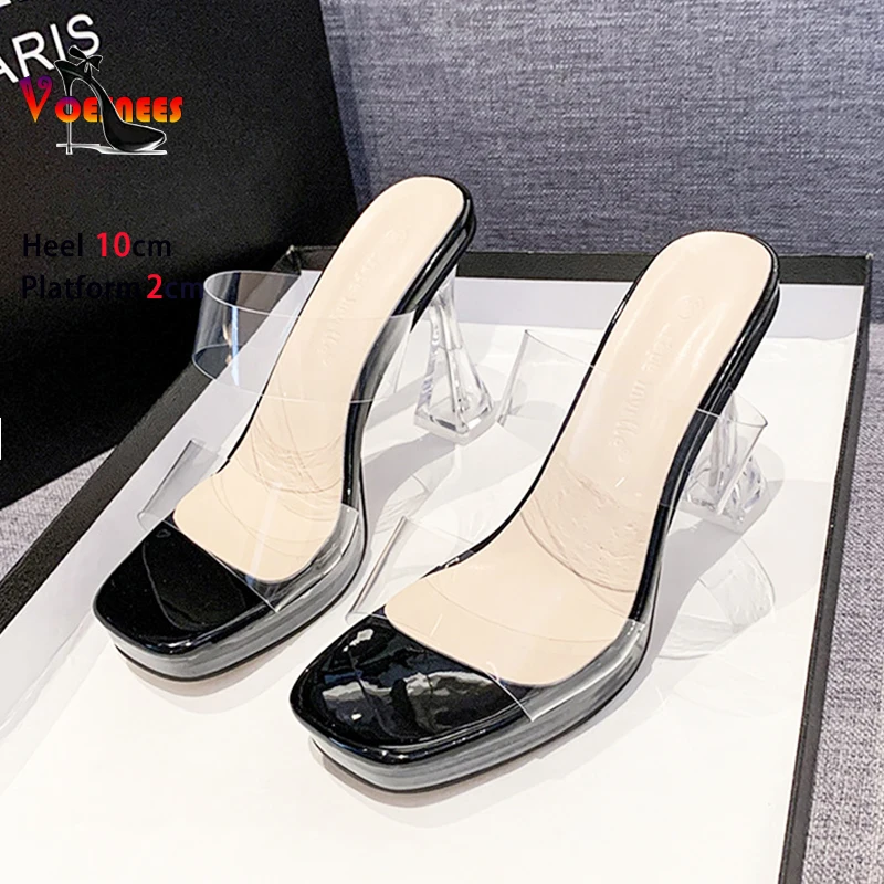 2025 جديد شفاف بولي كلوريد الفينيل واضح كعب النعال المرأة ساحة تو 10 سنتيمتر 13 سنتيمتر عالية الكعب البغال الصيف الانزلاق على الصنادل أحذية السيدات
