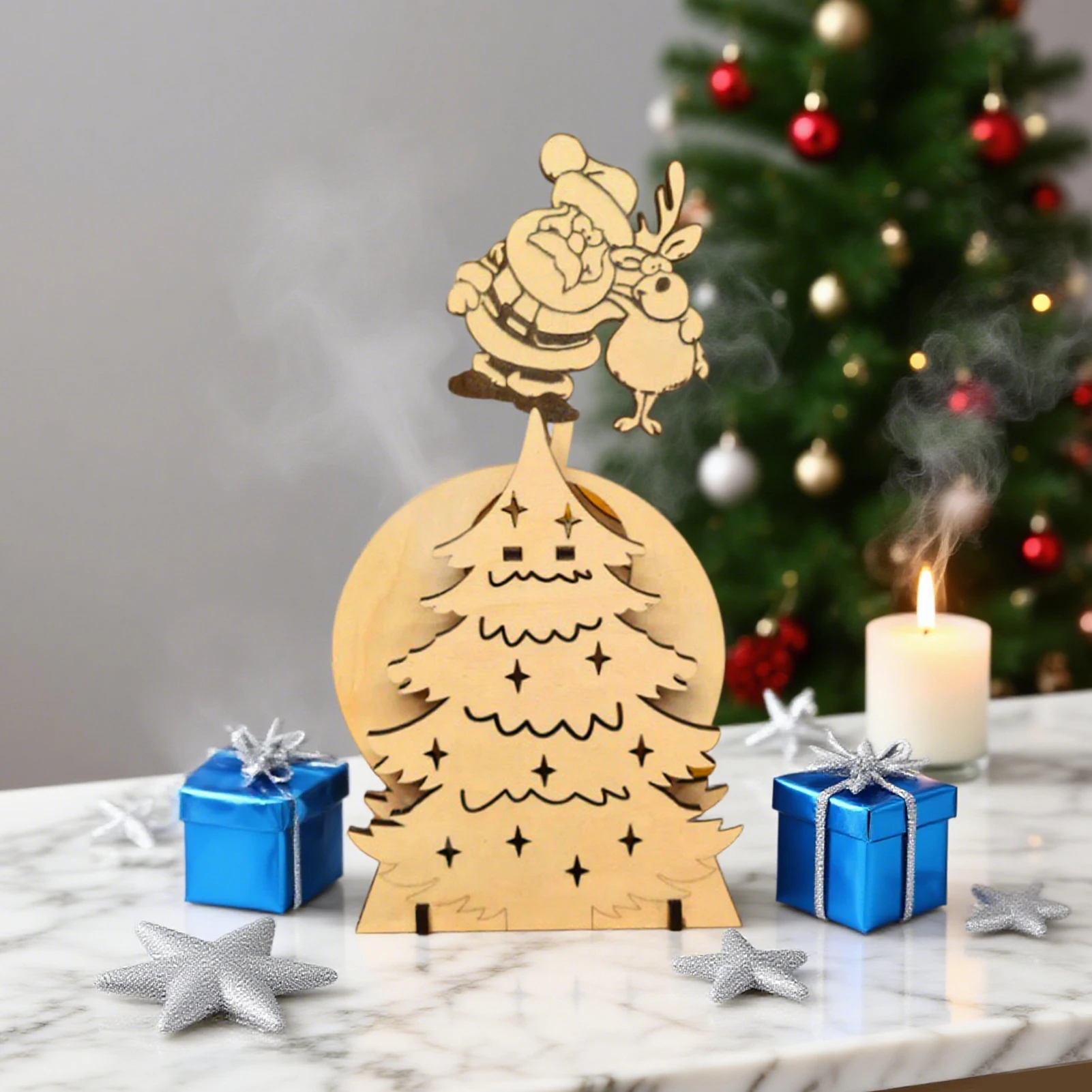 

Wooden Rocking Santa Decoration Handcrafted Christmas Figurine for Windowsill Tabletop Festive Home And Shop Decor Gifts for Kid
