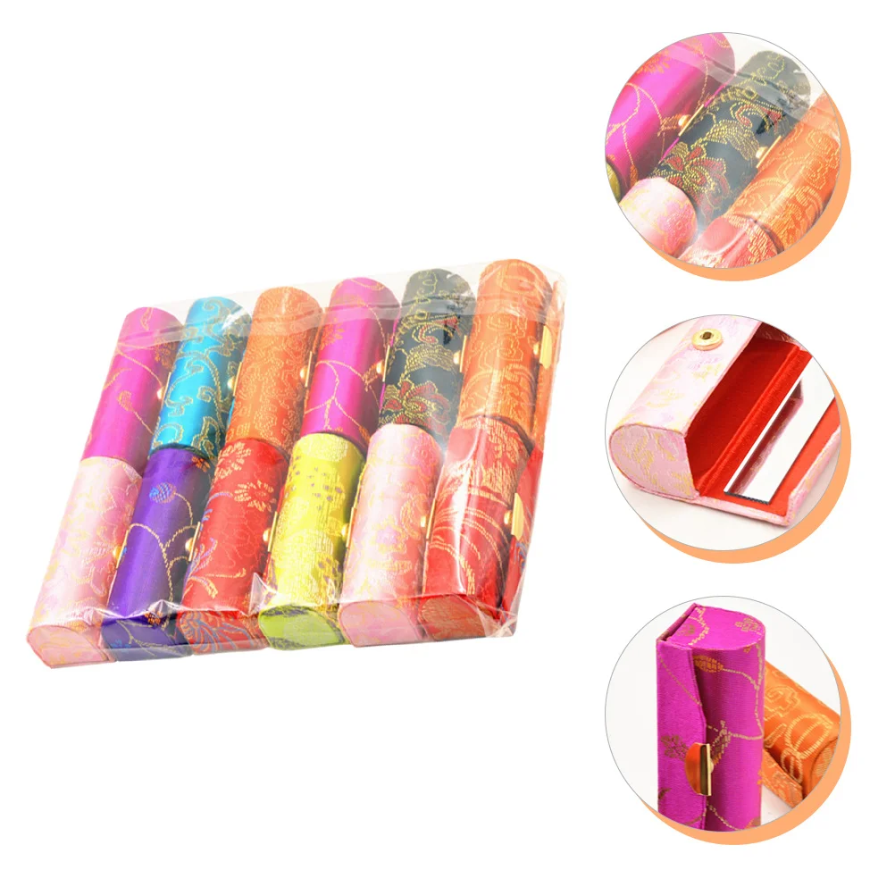 

12 шт., винтажная вышитая коробка для хранения помады, портативный держатель для бальзама для губ с зеркалом, чехол для макияжа, подарок для ежедневного использования