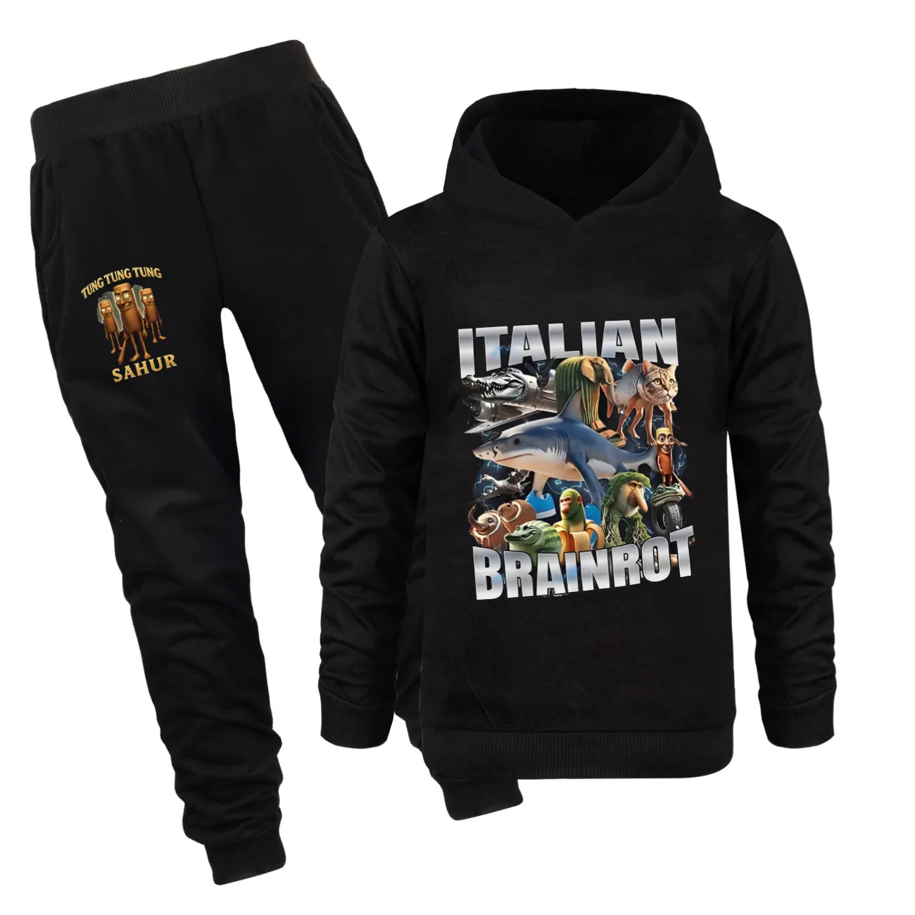 New Tung Tung Tung Sahur Clothes Set Kids Italian Brainrot Meme Hoodies Pants 2pcs Sets Boys Autumn Sportsuit Baby Girls Otufits