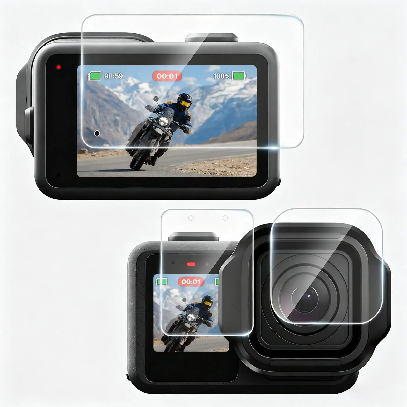 PULUZ Lens + LCD Display 9H 2.5D Tempered Glass Film For GoPro MISSION 1 / 1 PRO