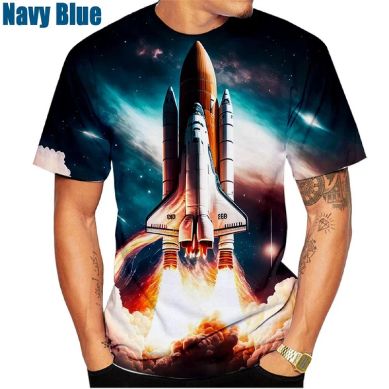 Fashion Short Sleeve Men Women 3D Space Shuttle T Shirt Funny Printed Rocket Spacesuit T Shirt