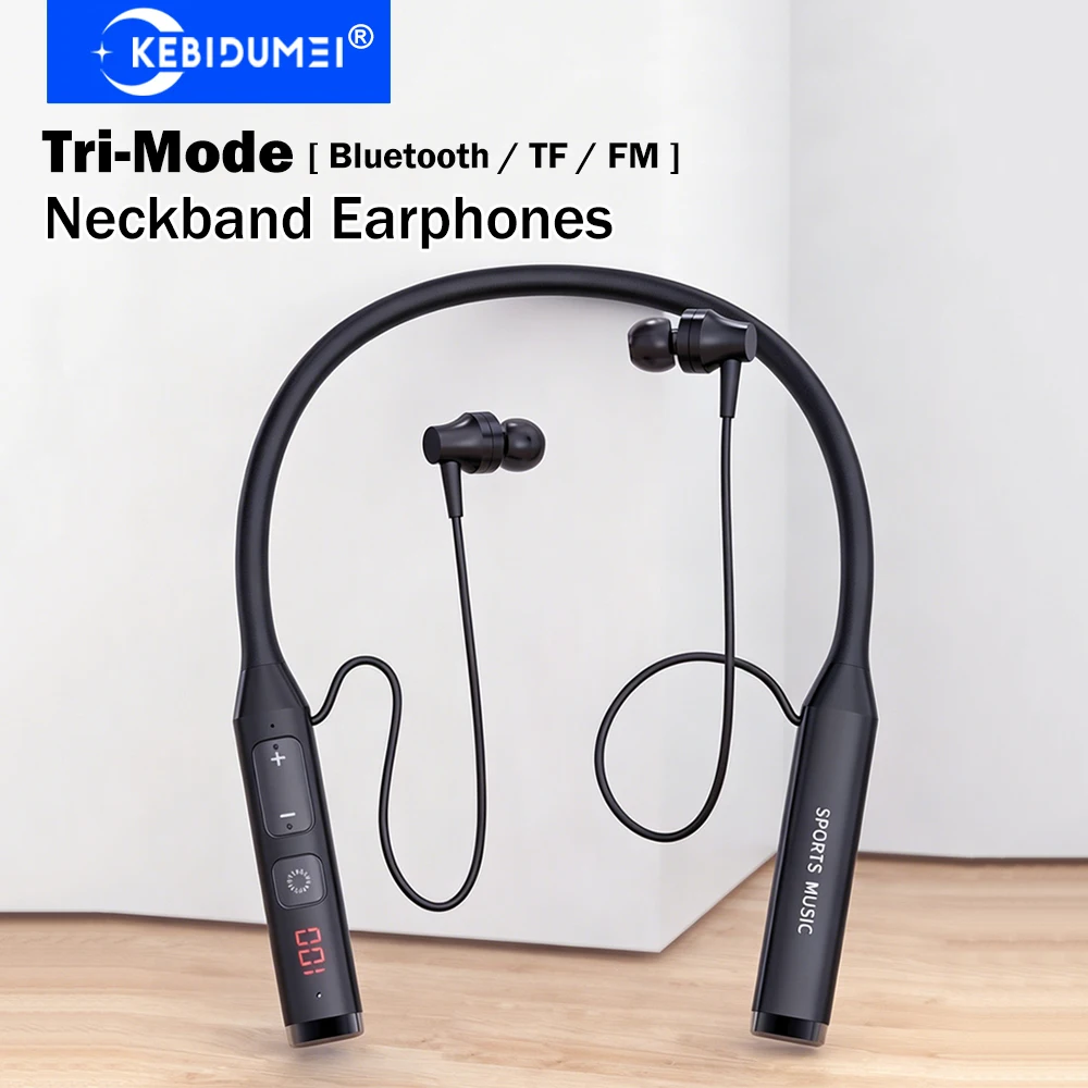 KEBIDUMEI Neckband Headphones Bluetooth TF FM Tri-mode Wirel