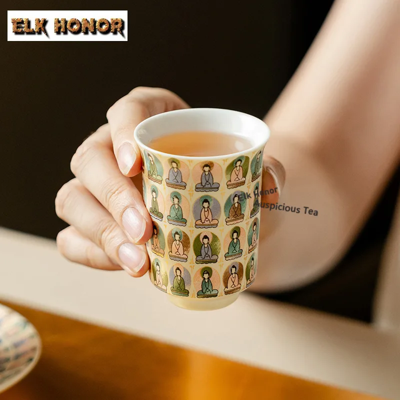 90ml Dunhuang Thousand Buddha Incense Cup Teacup Aesthetic Tea Bowl Tea Pair Tea-tasting Smelling Cup Chazhan Master Cups Cafes