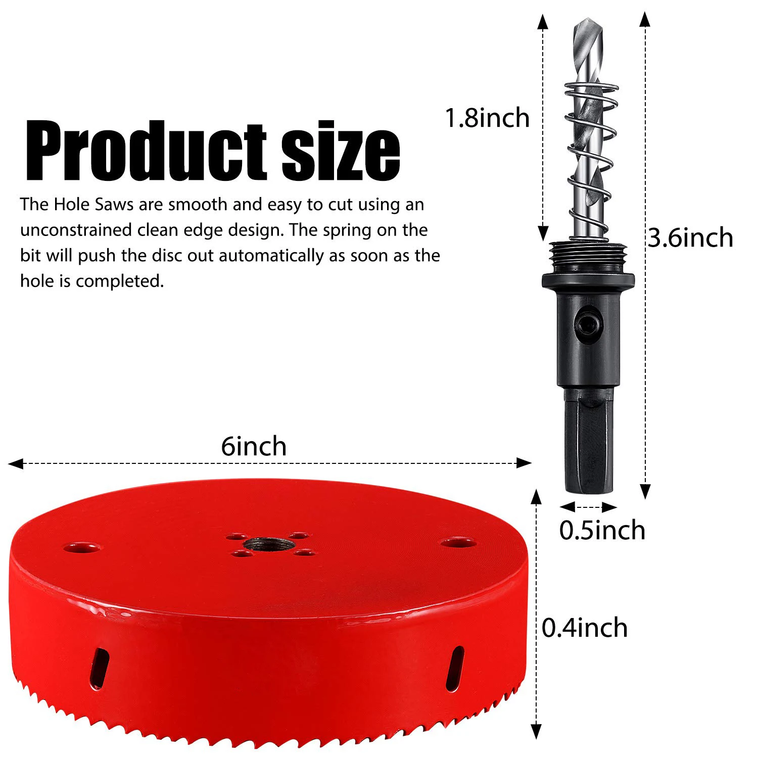 6 inch Hole Saw for Wood HSS Bi-Metal Hole Cutter 152mm for Timber Plasterboard Plastic Vent Pipe and Soft Metal Sheet