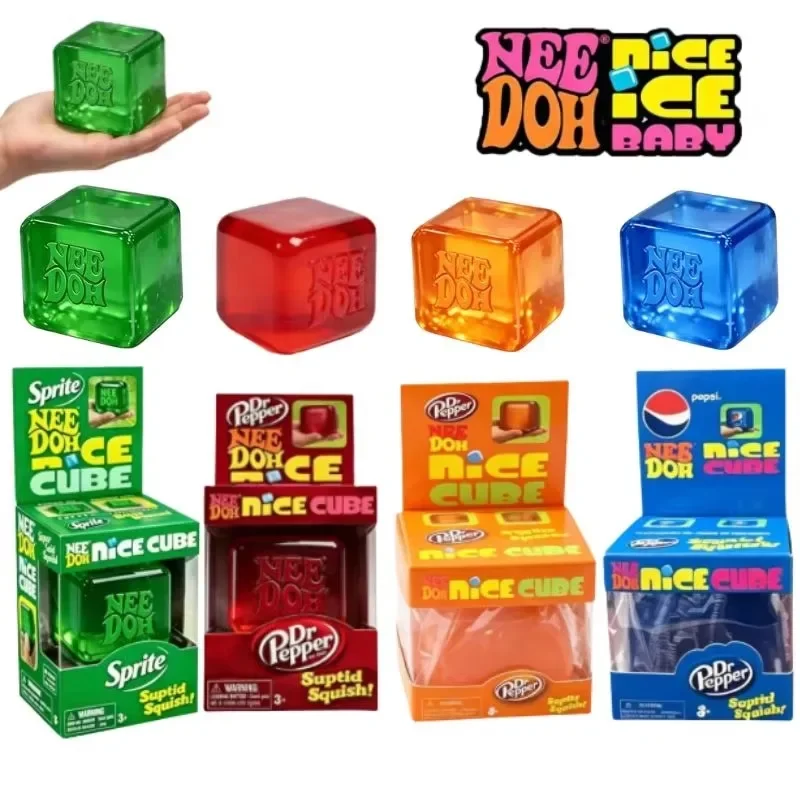 4PCS Schylling Needoh Nice Cube Stress Ball Squeeze Toy Dr Pepper Sprite Slow Rebound Squishy Sensory Fidget Toy for Kids