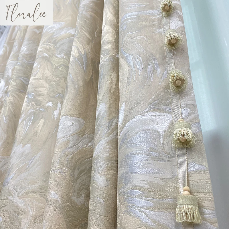 Gold Wire Jacquard Luxury Curtains for Living Room Bedroom High Precision Shading Blackout Curtains Villa Room Customized
