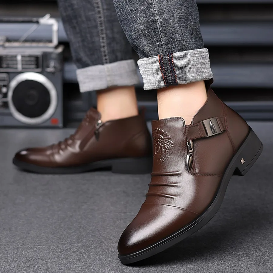 Herren Chelsea Boots in Übergröße, mit seitlichem Reißverschluss, runder Zehenpartie, lässige Stiefeletten für den Alltag und Winteranlässe – Detail 16