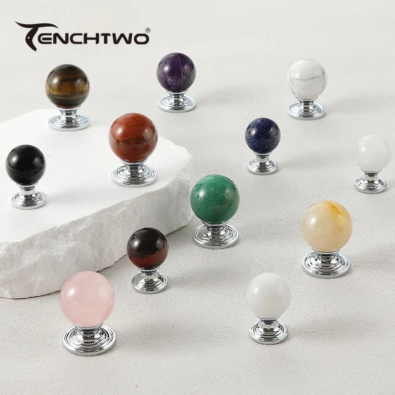 Natural Stone Furniture Handle Cabinet Drawer Knobs Wardrobe Door Handle Shoe Cabinet Pulls Silver Round Ball Single Hole Handle