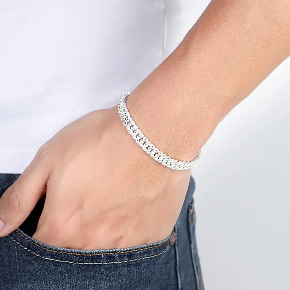 Pulsera de plata de ley 925 para hombre y mujer, brazalete con cadena geométrica de 6MM, conjuntos de joyería para fiesta y boda