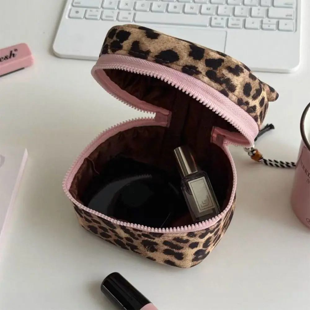 Waterproof Leopard Print Square Storage Box Handheld Zipper Design Makeup Bag Small Cosmetic Pouch Home Travel
