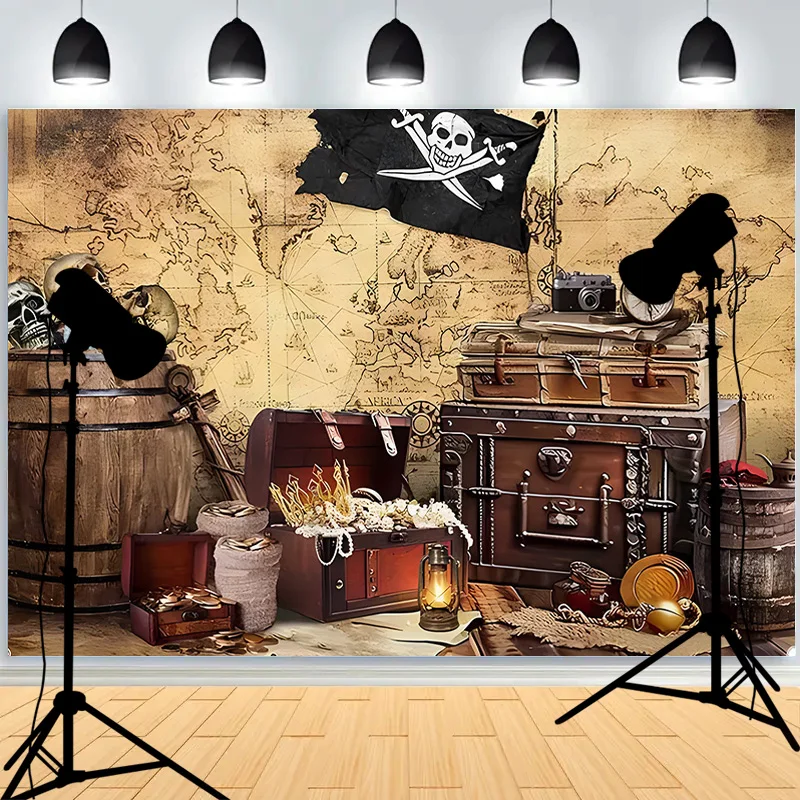 Retro Pirate Treasure Map Backdrop for Photography Nautical Island Background  Birthday Party  Boys Portrait Photo Props DS-10