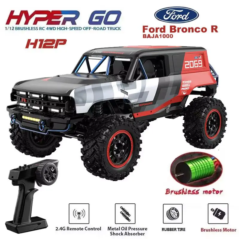 

MJX Hyper Go H12P 1/12 Scale 4WD Brushless RC Car 12km/H Speed Ford Bronco Baja 4x4 Off-Road Vehicle with 2.4G Remote Control