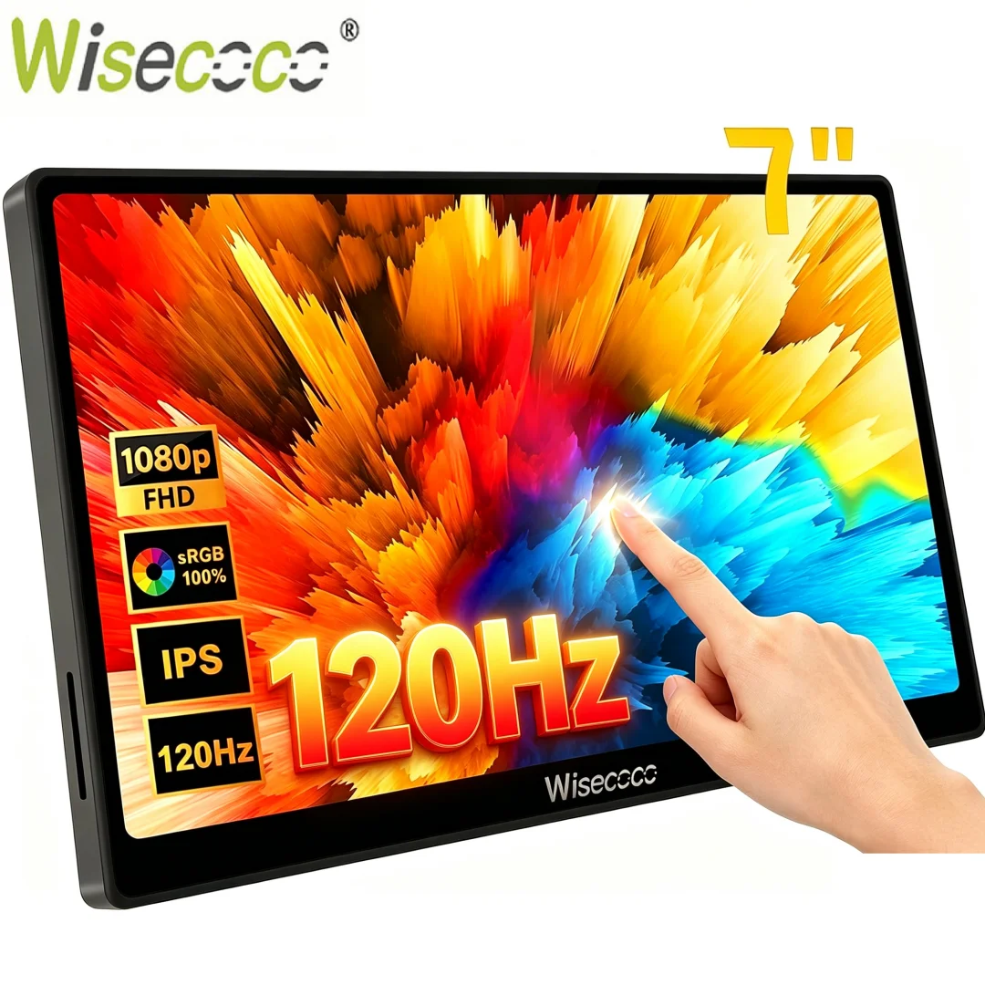 Wisecoco 7 Inch 120Hz Touch Portable Monitor 1080P IPS Gaming Handheld Console Secondary Display USB C HDMI For PS5 Xbox Laptop