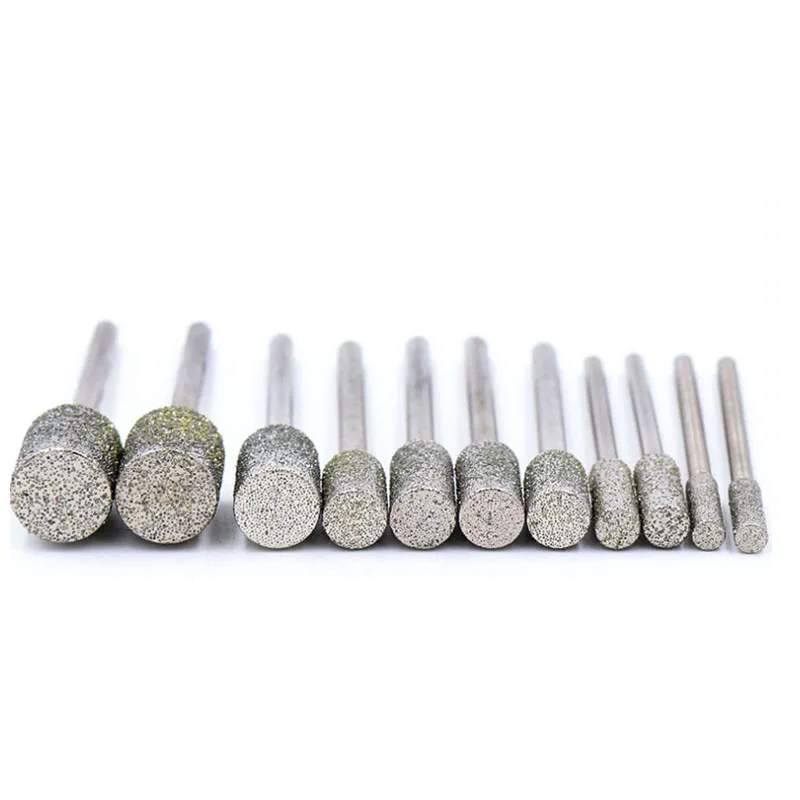 Cylindrical Diamond Burr Grinding Bit for Jade Stone Carving Grinding Bit Dremel Rotary Tool 2.35/3mm Shank