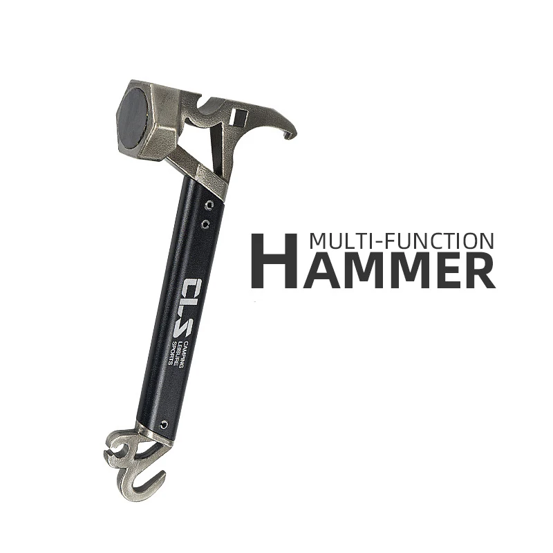 Mini Tent Hammer Stainless Steel Head Aluminum Handle Multi Tool with Bottle Opener Nail Puller for Camping Tarp Staking