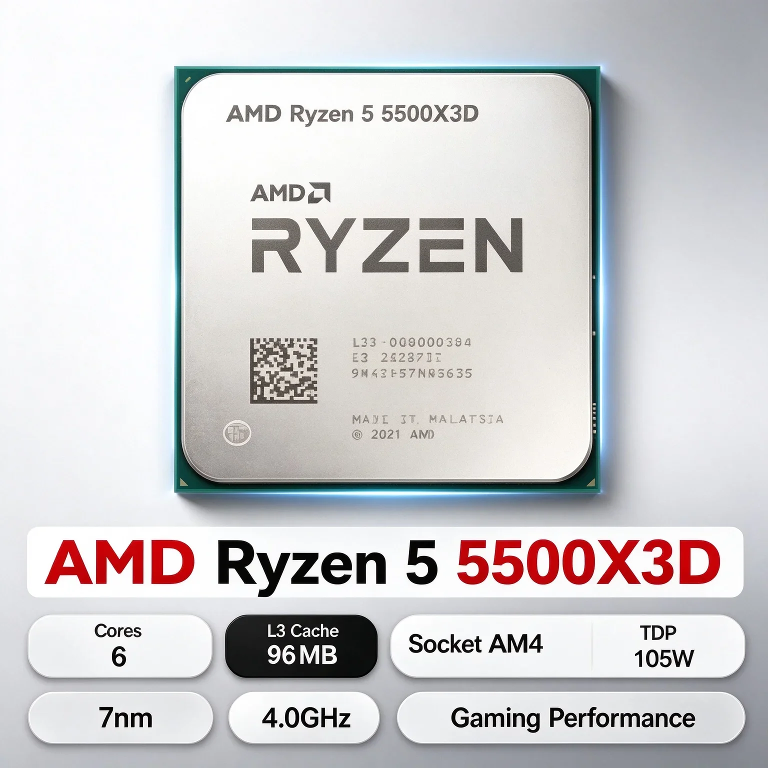 AMD R5 5500X3D Ryzen 5 5500X3D CPU Processor 3D V-Cache 96MB L3 AM4 Socket 7nm Zen3 Gaming PC Desktop Component