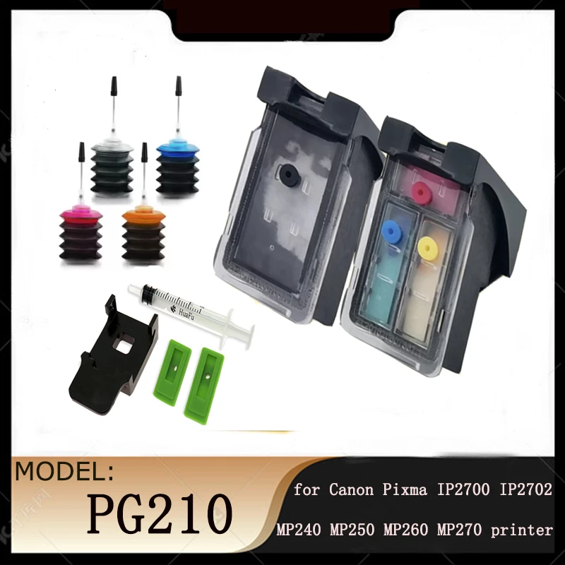 Vilaxh PG210 CL211 Refillable Ink Cartridge for Canon Pixma MP240 MP250 MP260 MP270 MP280 MP480 MP490 MP495 IP2700 IP2702Printer