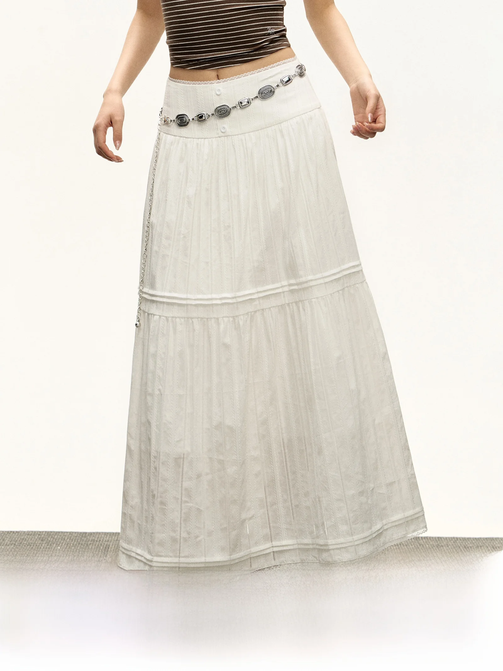 

Ariseism: Новая женская летняя длинная юбка А-силуэта в американском ретро-стиле, белая, с кружевом, с низкой талией, однотонная, из хлопка