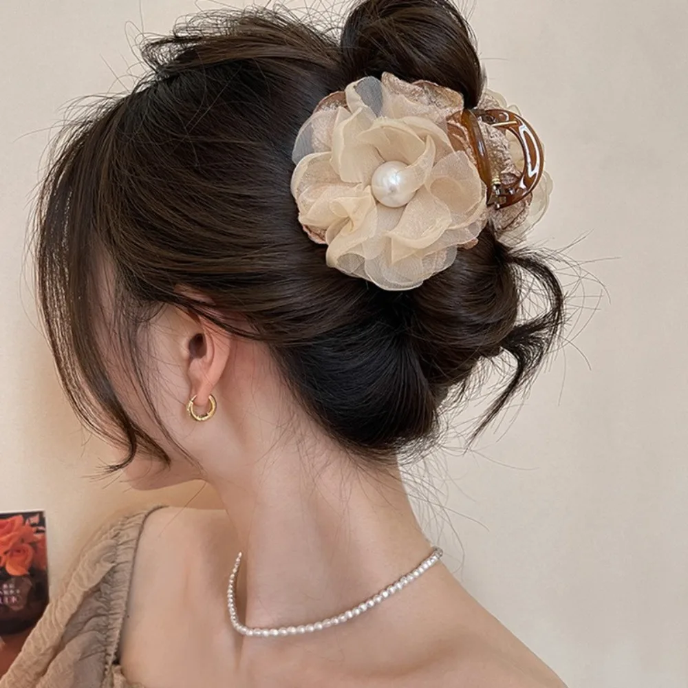 Fashion Korea Flower Hair Clip Sweet Non-slip Flower Beads Duckbill Clip Hair Accessories Large Flower Hair Claw Women