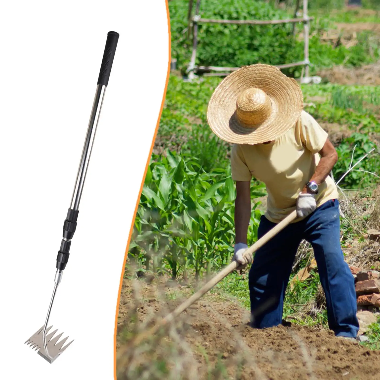 Telescopic Garden Rake Stainless Steel Weeding Rake Compact Portable Cultivator for Yard and Flowerbeds