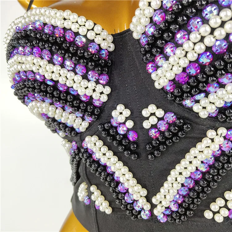 

Fashion Nightclub Sexy New Beaded Small Sling Outerwear Underwear One-Piece Vest Short Exposed Navel Top Women