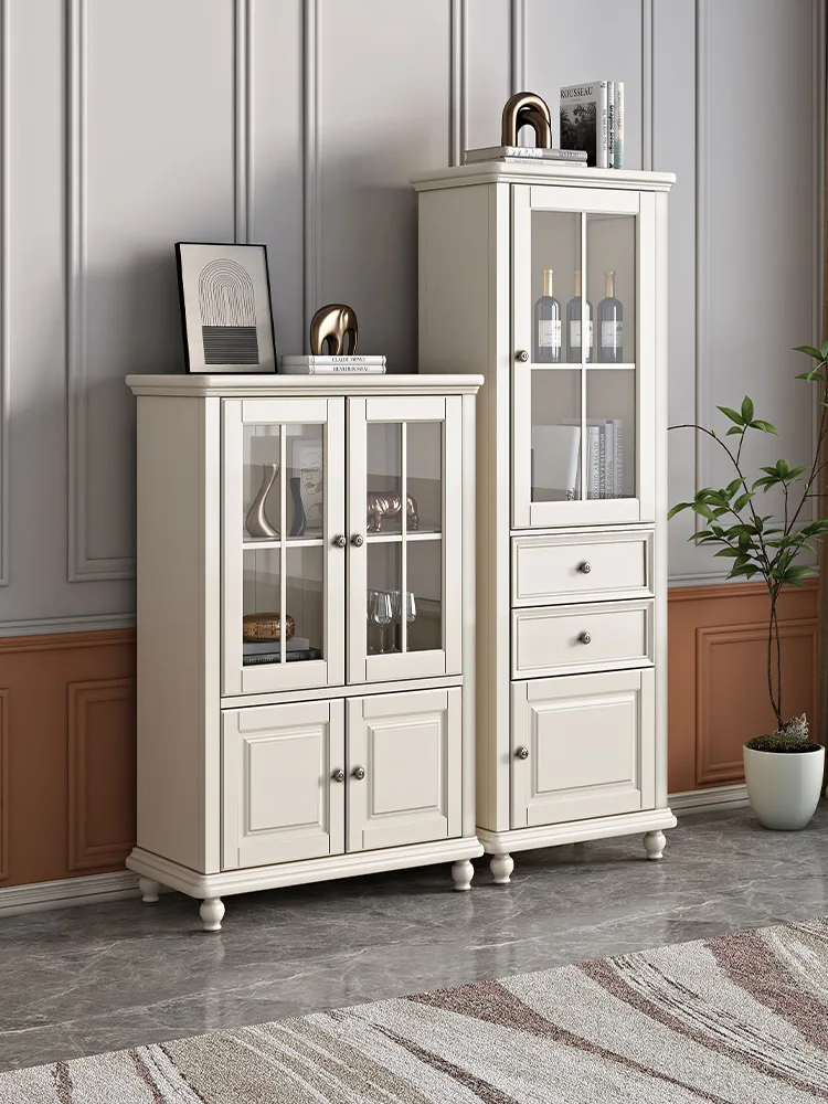 Taomeiting American cream style white all solid wood TV cabinet coffee table combination living room furniture log floor cabinet