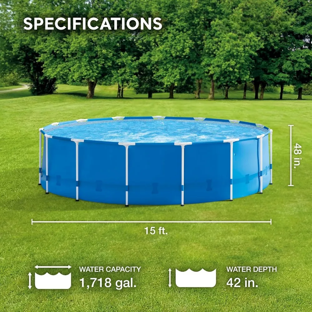 Swimming Pool Kit, 15 Ft. X 48 in. with 1,000 GPH Filter Pump, Removable Ladder, Pool Cover, Ground Cloth, Garden Pools Kit