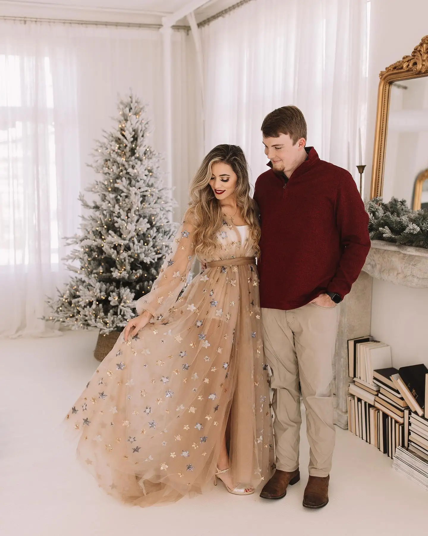 Champagne Sequins Women Pregnant Prom Dress Full Sleeve Maternity Bridal Morning Robes Tulle Evening Gown Sleepwear Customized