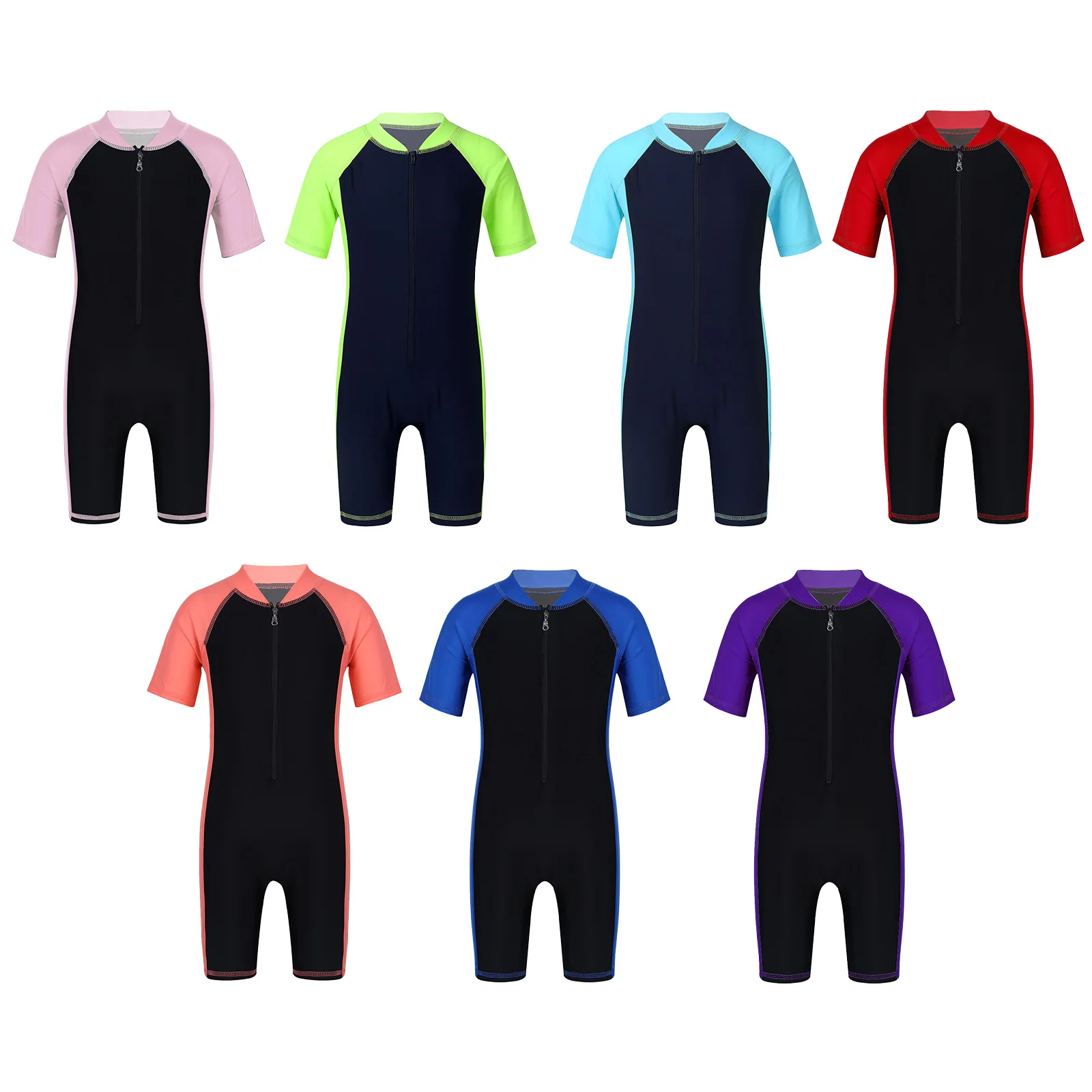 Kids One-piece Swimsuit Boys Girls Rash Guard Short Sleeves Shorty Wetsuit Swimwear Surfing Bathing Suit Beachwear Sportswear