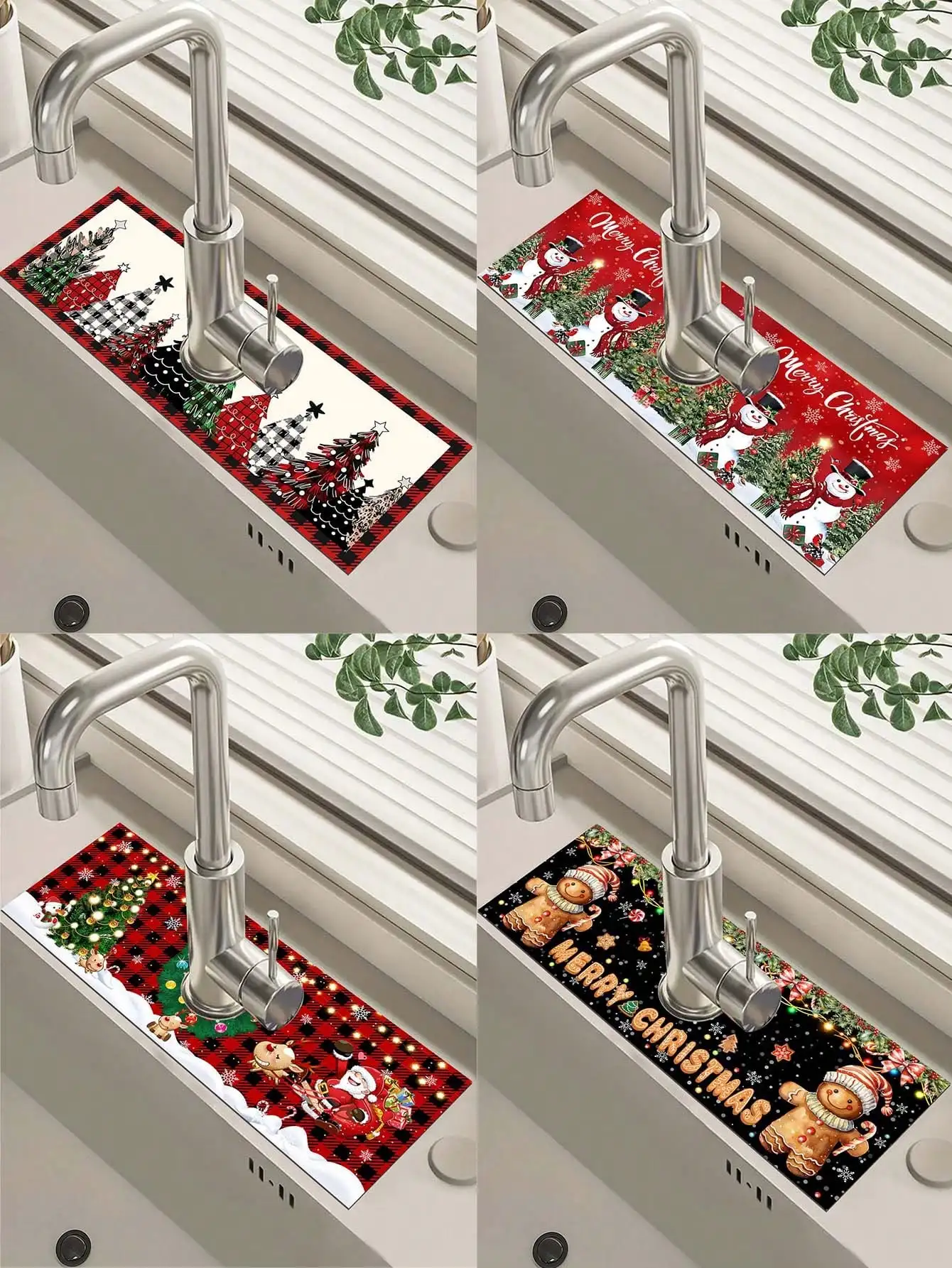 

1pc 14*38cm Christmas Kitchen Diatomaceous Earth Mat With Christmas Tree Santa Claus Snowman Gingerbread Man Pattern