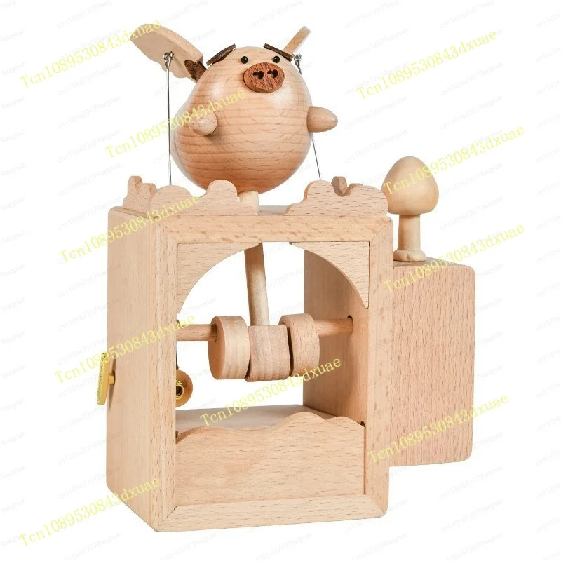 Wooden Flying Pig Music Box, Electric Automatic Levitating Swine Ornament with Melody, Creative Home Decor Gift