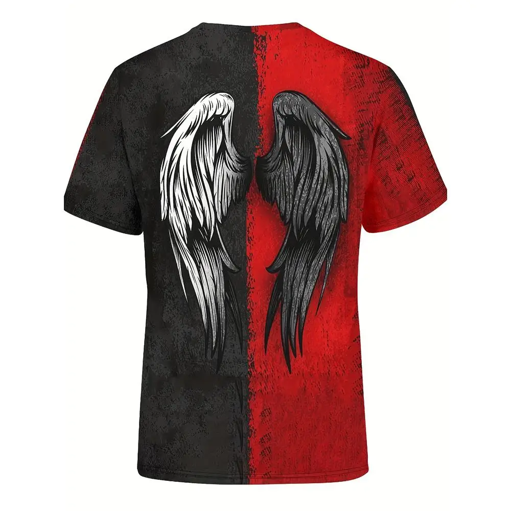 Men's T Shirt Contrast Color Wings Graphic Print T-shirt Crew Neck Short Sleeve T-shirt Casual Summer Oversized Men Clothing Top