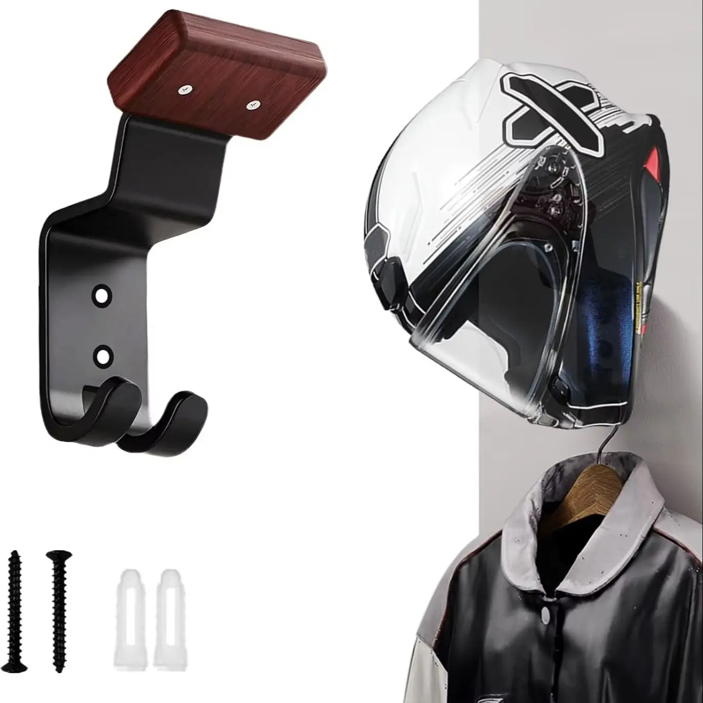 AliExpress NONE Motorcycle Helmet Holder Wall Mount, Heavy Duty Helmet Hanger Rack with Key Hooks for Bike, Football, Ski Gear & Jackets