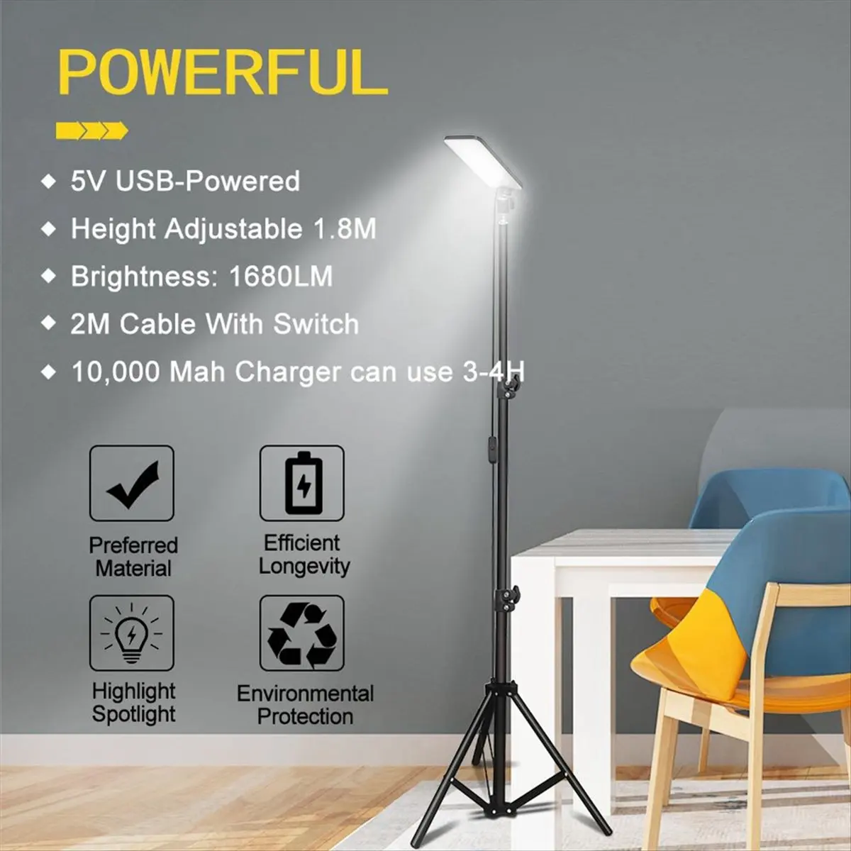 

【ILLUMINE】Portable Outdoor Led Work Light USB Tripod Camping Lamp Spotlight Telescopic Pillar Lamp for Travel Fishing Live Show