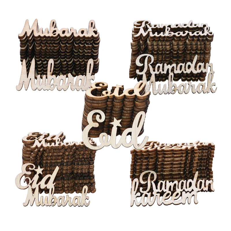 30Pcs Muslim Party Decorative Supplies Eid Mubarak Letters Table Confetti Scatter DIY Wooden Crafts Ramadan Kareem Eid Al-Fitr