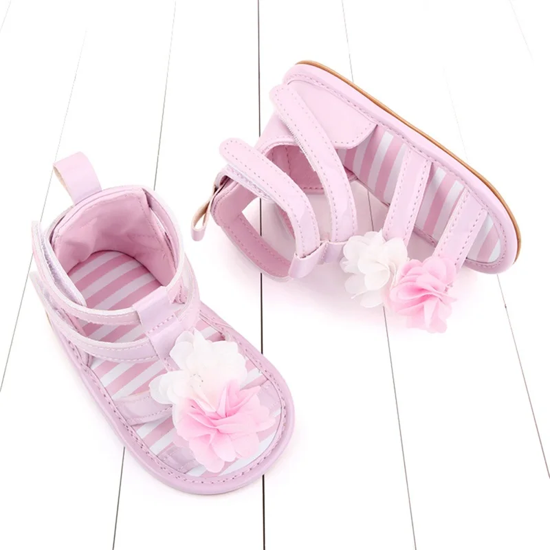 

0-12M Girls Summer Flower Sandals PU Leather Non-Slip Soft Bottom Crib Prewalker for Outdoor School Party