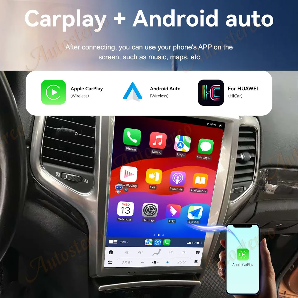 Pantalla Vertical de 12,1 pulgadas Android 14,0 para JEEP Grand Cherokee 2008-2013 navegación GPS para coche reproductor Multimedia Radio para coche Carplay