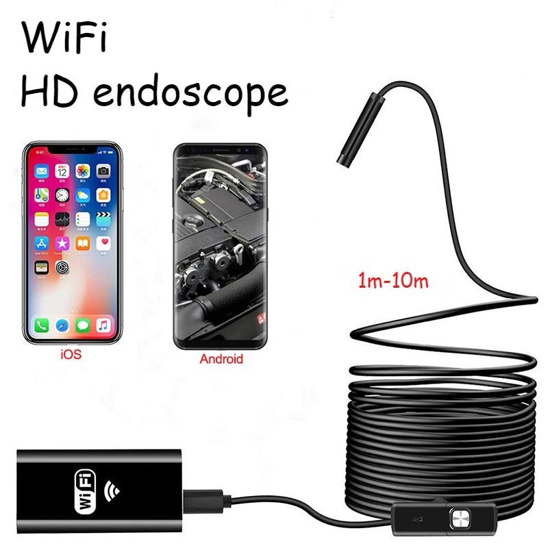 1-10m WiFi Endoscope IP67 Waterproof Wireless 8mm Probe Hotspot High-Resolution Cmos Camera 8 LED Lamp Adjustable Brightness