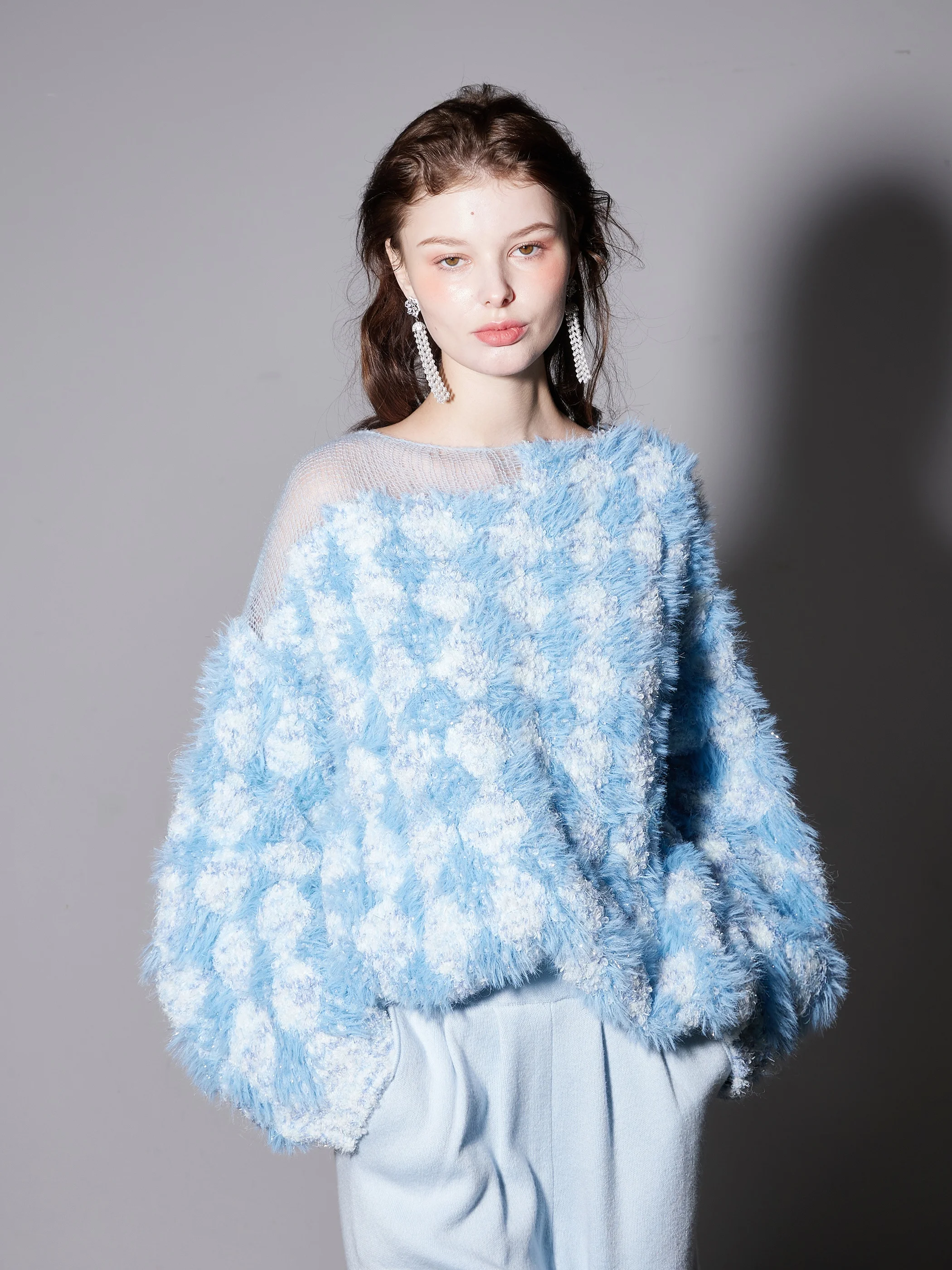 

Finocci смешанная пряжа, вязаный шерстяной цвет, Blo iny Tead, прозрачный свитер с волнистым дизайном, теплый зимний свитер...