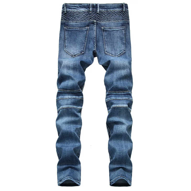 2026 Men's Blue Jeans, Gray Fashion Casual Trousers, Pleated Patchwork Decorative Denim Pants Asian Sizes 29-38, 40, 42.