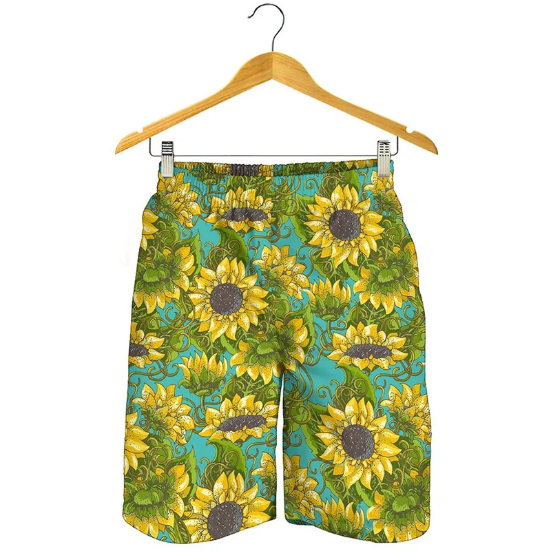 Retro 3d Print Sunflower Beach Shorts Men Kids Summer Floral Graphic Short Pants Swimming Trunks Quick Dry Surfing Board Shorts